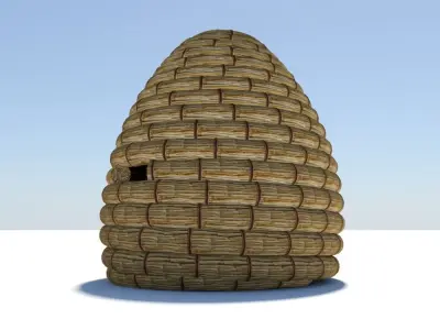 Traditional honey bee skep hive Low-poly 3D model