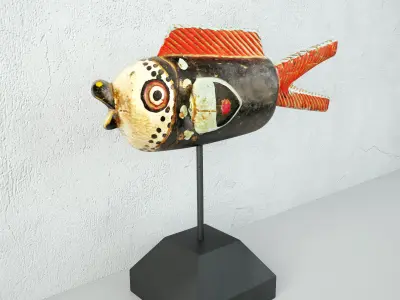 Mali Wood Bozo Fish Puppet 2 3D model