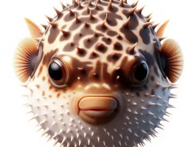 Realistic Pufferfish 3D Spiky Ocean Fish Expressive Eyes Low-poly 3D model