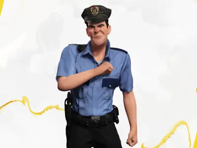 Stylized Cartoon Police Officer Policeman Rigged Cop Low-poly 3D model