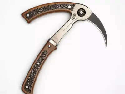 Ornate Folding Karambit Knife 3D model
