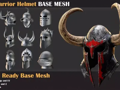 50 Warrior Helmet Base Mesh - VOL 01 - Game Ready Low-poly 3D model