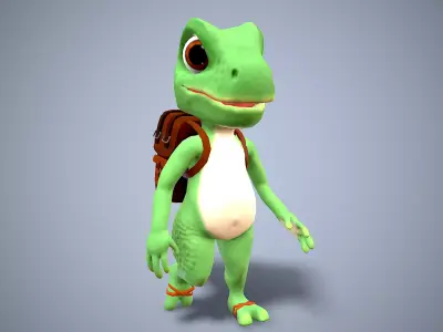 cartoon gecko Traveler Low-poly 3D model