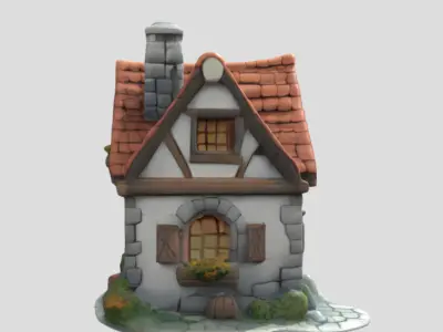 Wood and Stone House 3D Model PBR Textured Game Ready Low-poly 3D model