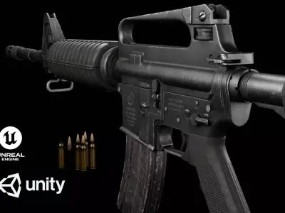 Assault Rifle M4 AR15 carbine game ready  Low-poly 3D model