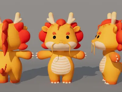Rigged Cartoon Dragon Low-poly 3D model