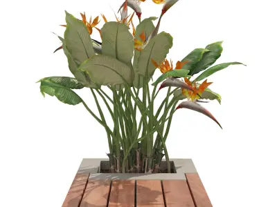 Outdoor bench with Bird Of Paradise flower Low-poly 3D model