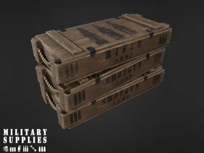 Military Supplies Pack - Wooden Ammo Boxes Low-poly 3D model