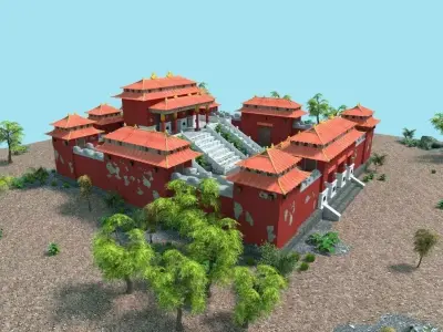 low poly chinese temple Low-poly 3D model