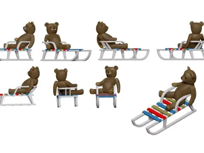 001327 teddy bear on the sled Low-poly 3D model