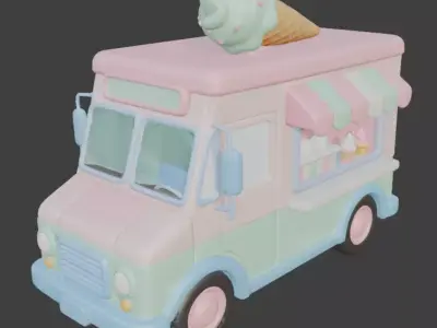 Stylized 3D Pastel Ice Cream Truck Model Low-poly 3D model purchase