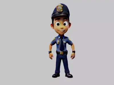 Cartoon Police Boy Low-poly 3D model