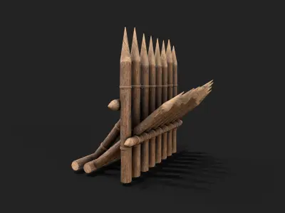 Wooden Fence Barricade Castle Fort Low-poly 3D model