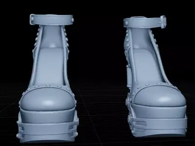 Detailed Steampunk High Heels Shoes Mechanical Elements 3D Model 3D print model