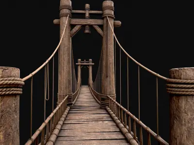Big Wooden Rope Bridge Low-poly 3D model