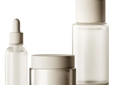 Cosmetics Minimal plain white bottles and jars collection 3D model