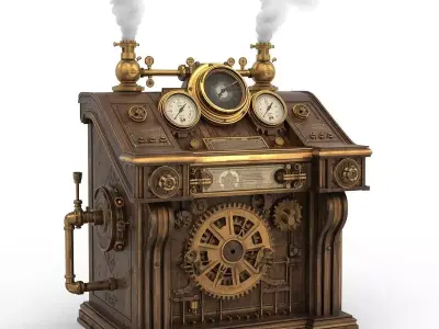 Stylized 3D Steampunk Control Console Low-poly 3D model