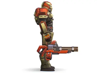 Male Cyborg - Man Machine Gun with Rifle and Pistol Low-poly 3D model