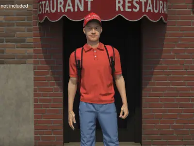 Delivery Man Wearing Donald Trump Cap Fur Rigged 3D model