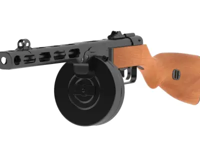 PPSh-41 airsoft gun with wooden barrel 3D model