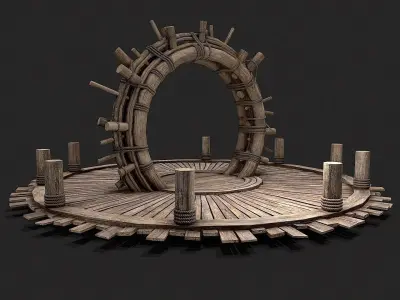 Medieval Wooden Circular Platform Arena 1 Low-poly 3D model