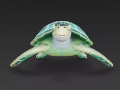 Cartoon Cyberpunk Sea Turtle Low-poly 3D model