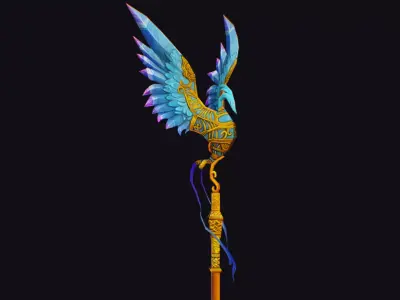 Magical Staff Phoenix Bird Wizard Wand Stick Props Item Low-poly 3D model