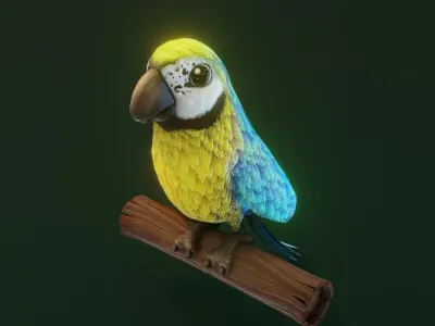 Cartoon Ara Parrot Yellow-Blue 3D Model Low-poly 3D model