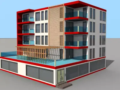 Ground and 4 Floor Commercial and Residential Building 3D model