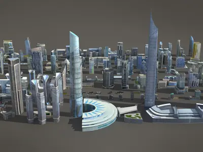 120 lowpoly buildings Low-poly 3D model