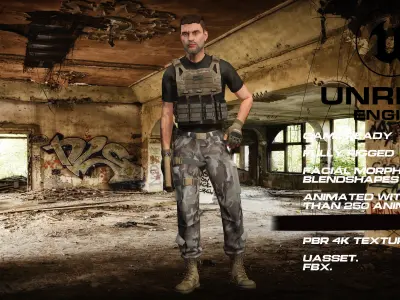 Zombie Hunter full rigged - game ready - animated Low-poly 3D model