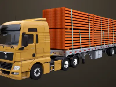 Heavy Truck 04 Flatbed Load Trailer All PBR Unity UE Textures Low-poly 3D model