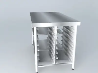 Kit stainless steel kitchen table with shelves Free 3D model