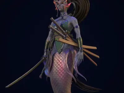 Mermaid 3D Model low poly Low-poly 3D model
