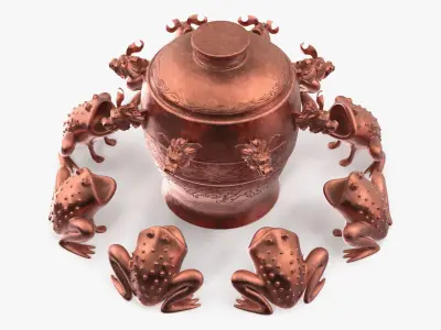 Ancient Earthquake Jar with Frogs Copper 3D model