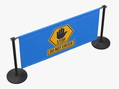 Barrier Banner Stand with Warning Sign 3D model