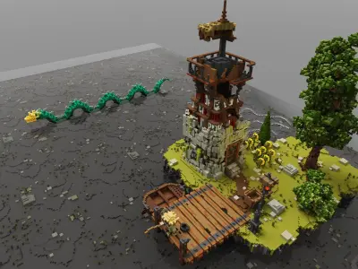 Voxel Orc Castle Asset Low-poly 3D model