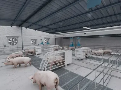 Pig farm Low-poly 3D model