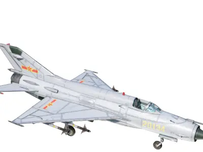 PBR PLAAF J-7 Fighter Mig-21 Fishbed Low-poly 3D model