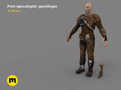 The Gunslinger - post-apocalyptic Warrior Low-poly 3D model