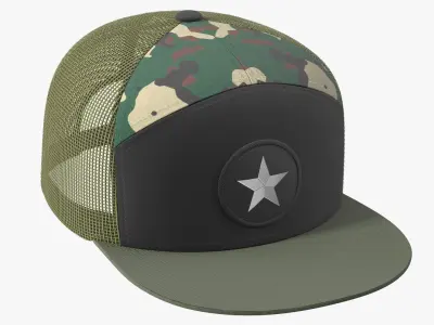 Seven Panel Trucker Hat Camouflage 3D model