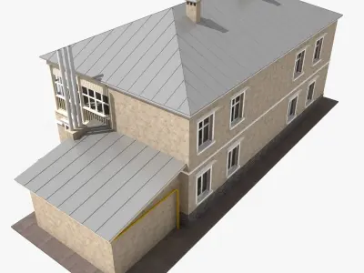 Two storey 1960s soviet historic building 3D model