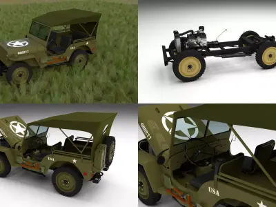 Full w chassis Jeep Willys MB Military Top HDRI 3D model