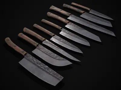 Household Knives Set Low-poly 3D model