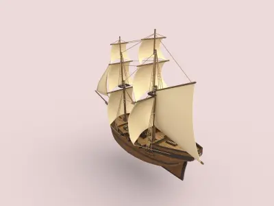 Supply wooden sailing ship Low-poly 3D model