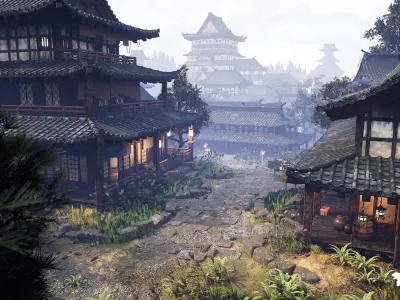 Feudal Japanese Castle Environment Low-poly 3D model