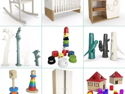 Wooden Baby Bedroom 3D model