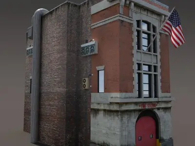 Fire Station Building Low Poly Low-poly 3D model