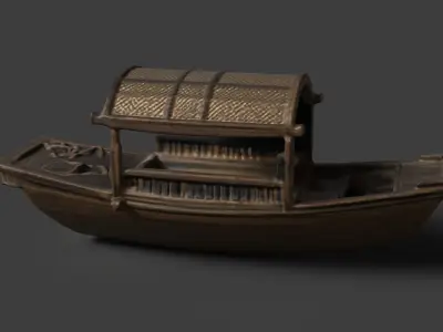 Chinese wooden boat  figure  Low-poly 3D model