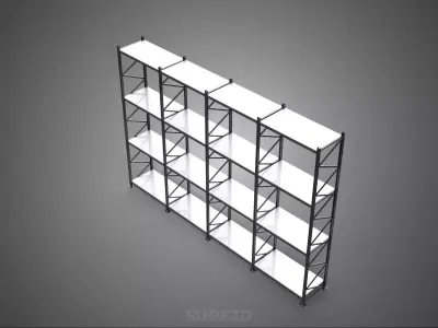 INDUSTRIAL WAREHOUSE METAL SHELVING ORGANIZED STORAGE RACK SHELF 3D model